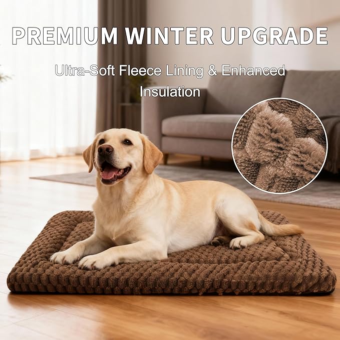 Dog Bed Mat,Reversible & Ultra Soft Kennel Pad-Machine Washable Pet Bed for Dogs & Cats-All-Weather Crate Liner for Crates,Carriers & Travel (Dark Brown, 35" L x 23" W x 1.5" Th)