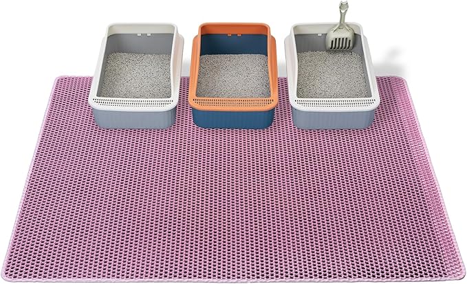 Cat Litter Box Mat-Super Large 47''x36'' Litter Trapping Mat for Cat-XXL Litterbox Matt for Floor-2 Layer Catcher Rug for Pet kitty Litterbox-Waterproof Urine Proof,Non-Slip,Pink