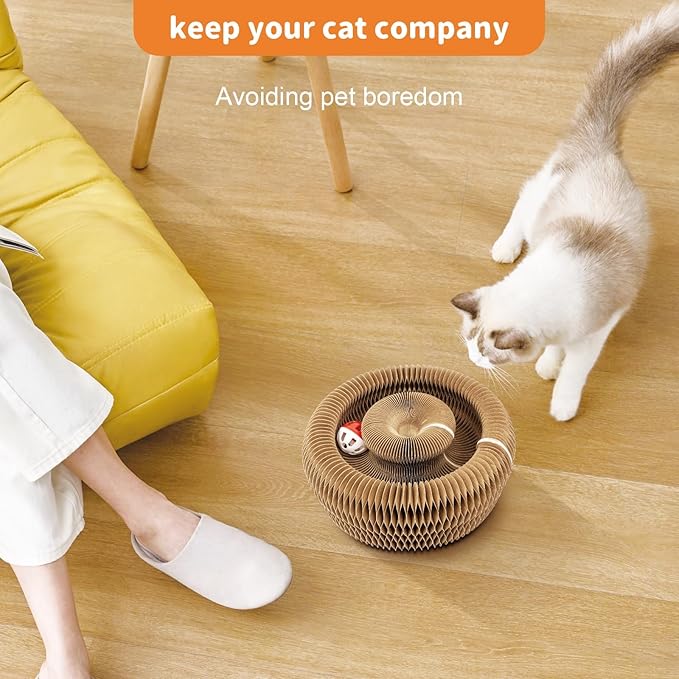 Collapsible Cats Cardboard Scratcher, Interactive Cat Toys for Indoor Cats, Scratch Pad Shape Shifting Ball Track with Bell, Magic Organ Cat Toy for Chase & Scratch Paw Toys for Kitties Paw