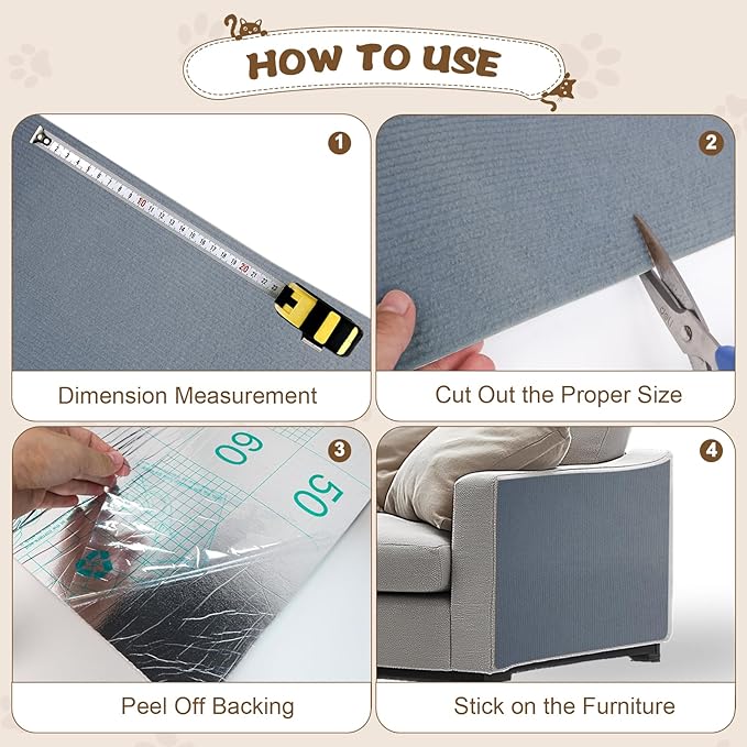 Eunice Cat Scratching Mat, Self-Adhesive Cat Scratch Carpet, Trimmable Replacement Carpet Pad for Tree Wall Cat Scratching Post DIY Couch Protector (Light Gray, 47.2"x15.8")