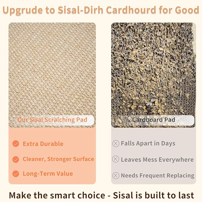 Sisal Cat Scratcher, Wood Vertical Cat Scratcher Pad No Assembly Required, Cat Scratching with Cat Teasing Stick for Indoor Cats, Size L16.5 x W11.4 x H13