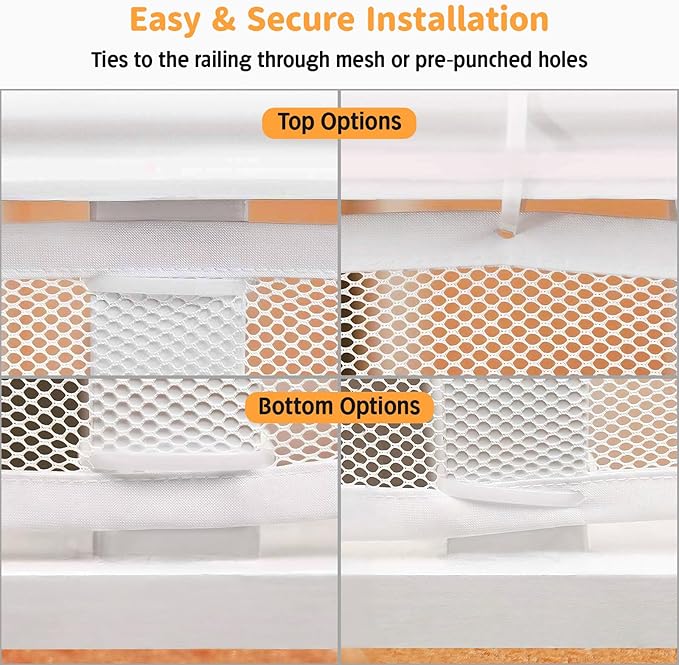 South to East Banister Guard for Baby, 10ft x 3ft Child Safety Net, Balcony Netting for Pets, Stair Railing Cover Baby Proofing, No Drilling, Stairway Mesh Netting Indoor Outdoor for Kids, Pets, Toys