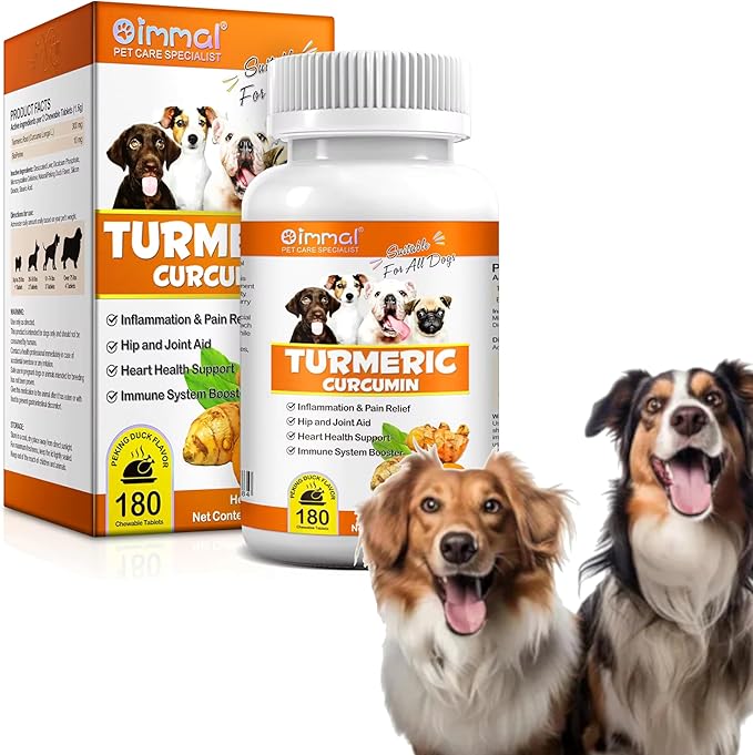 Turmeric for Dogs – 180 Count Tablet Treats with Curcumin & Piperine – Joint Health, Mobility, Allergy & Itch Relief, Skin & Coat, Hot Spots – Arthritis & Hip Joint Support with Salmon Oil