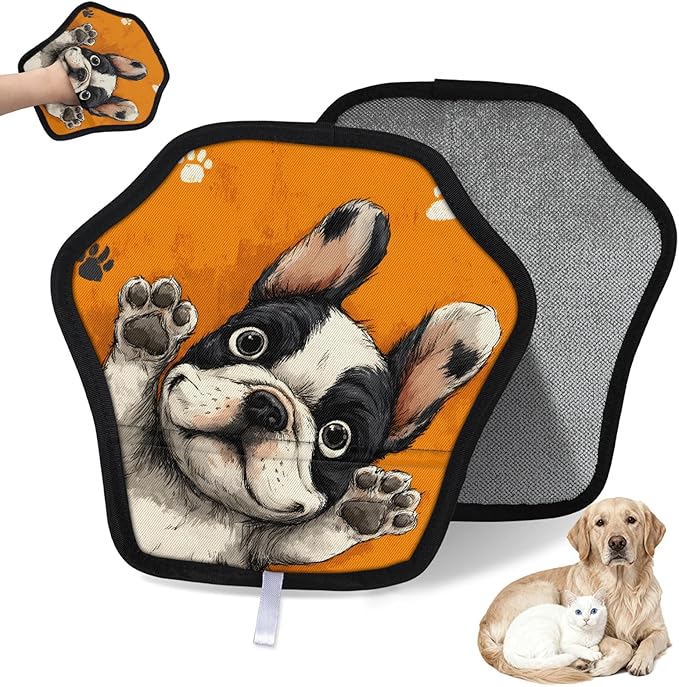 French Bulldog Pet Hair Removal Glove for Dogs & Cats,2 PCS Newly Upgraded Reusable Electrostatic Pet Hair Gloves,Dog Hair Remover Tool for Clothing,Couch,Carpet,Car Seat