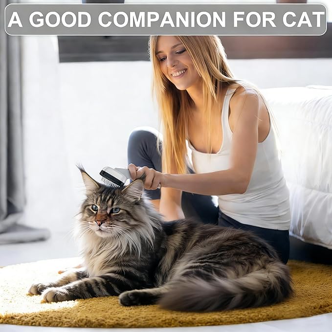 Cat Brushes for Indoor Cats,Skin Friendly Cat Brush for Shedding & Grooming Brush for Long or Short Haired Cats, Easy Clean Retractable Bristles, Grey