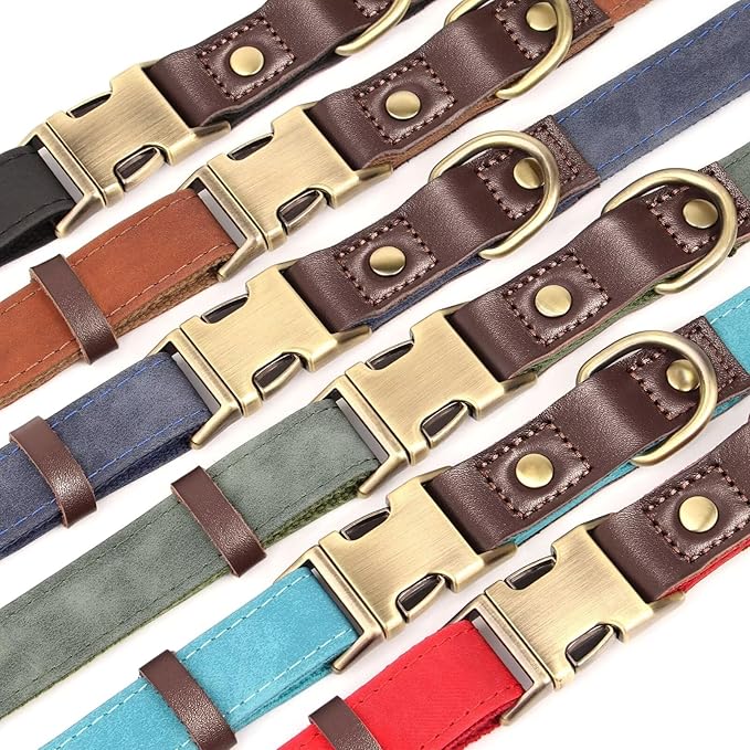 Didog Soft PU Leather Dog Collars for Medium Dogs,Classic Adjustable Dog Collars with Quick Release Metal Buckle,Easy Clean and Comfortable with Nylon Lining,Light Blue,M Neck 14-19"