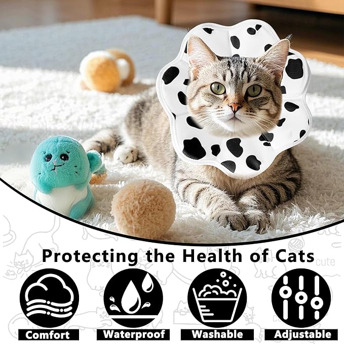 Soft Adjustable Cat Cone Collar, Comfortable Cat Recovery Collar Suitable for Various Types of Cats,Elizabethan Neck Protective Collar for Cats After Surgery (Milk, Small)
