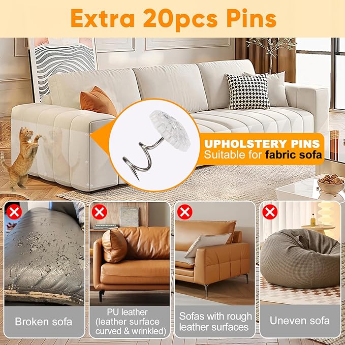 Cat Scratch Furniture Protector - 196.8"x11.8" Couch Protector from Claws - Deterrent for Furniture - Anti-Scratch Sofa Clear Protectors for Pet - Single Side Cat Tape for Door Wall