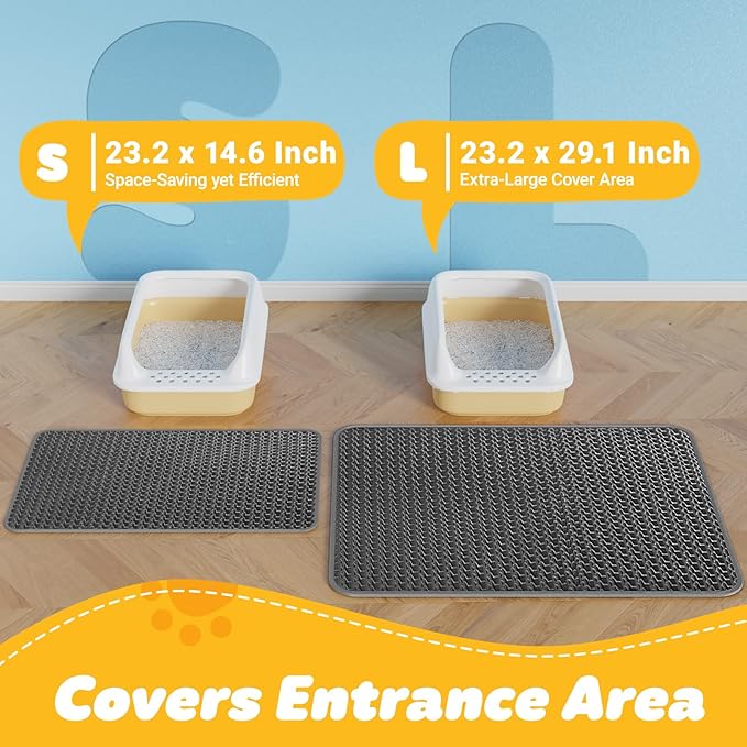 Cat Litter Mat -30'' x 24'' Large Litter Trapping Mat, Easy to Clean Litter Box Mat, Waterproof, Urine-Proof, Non-Slip Kitty Litter Mats for Floor, Dark Grey