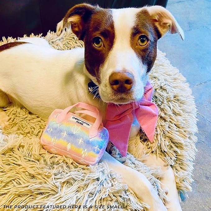 Haute Diggity Dog Pink Ombre Chewy Vuiton Handbag, Plush Designer Dog Toys with Interactive Squeaker, Stimulating Pet Enrichment, Machine-Washable & Safe Materials for All Breeds, Size Small