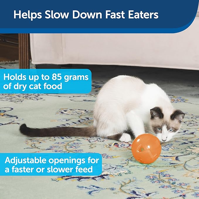 PetSafe SlimCat Interactive Feeder - Combines Play with Mealtime - Adjustable Portions - BPA-Free Plastic - Slow Feeder for Digestion - Lightweight, Dishwasher-Safe Toy - Orange