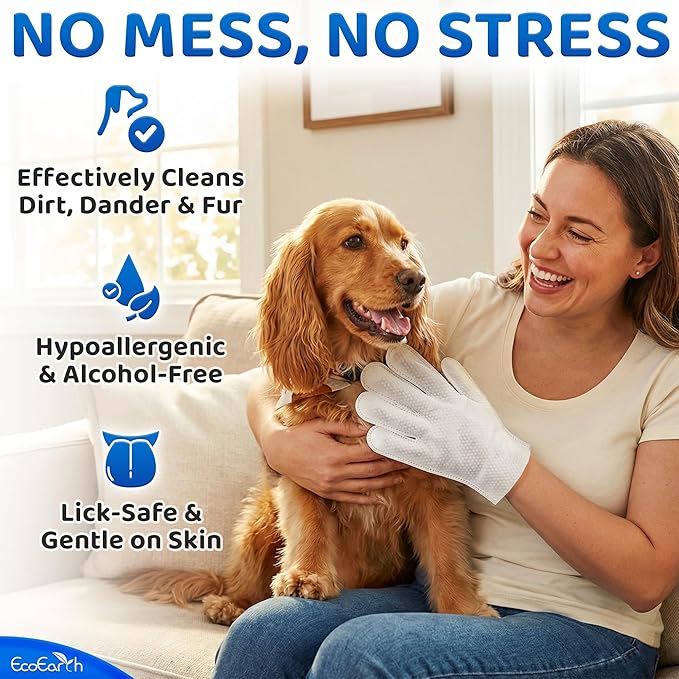 Premium Pet Cleaning Gloves for Dogs & Cats - 2 Bags 20 Pcs each - Disposable Glove Wipes for Bathing, Deodorizing & Grooming - Dog Bath Mitts for Paws, Fur, Face & Butt - Hypoallergenic + Lick Safe