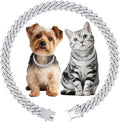 Luxury Cuban Link Dog Collar Silver Dog Chain Necklace with Diamond Rhinestones - 0.59 Inch Width Metal Pet Collar Jewelry for Small Medium Large Dogs & Cats (10 inch)
