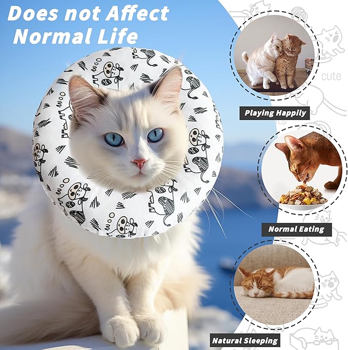 Soft Cat Cone Collar, Cute Cats Recovery Collar Suitable for Small, Medium, Large cat,Elizabethan Neck Collar for Cats After Surgery (Cow, Medium)