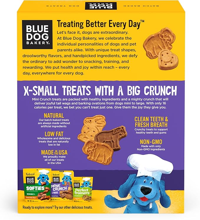 Blue Dog Bakery More Crunch Small Assorted Flavors, Dog Biscuits, Healthy Treats, All Natural, Bacon, Chicken, Cheese, Peanut Butter, 5 lb (Pack of 1)