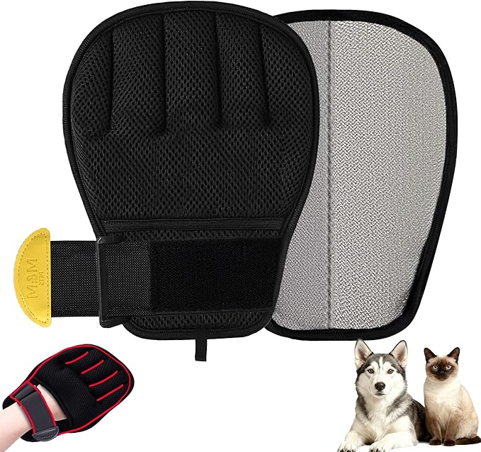Electrostatic Pet Hair Remover Glove for Cats & Dogs, Patented Adjustable Strap, Reusable Five-Finger Grooming Glove, Non-Slip Fit, Removes Pet Hair from Couch, Carpet, Laundry & Car Seat