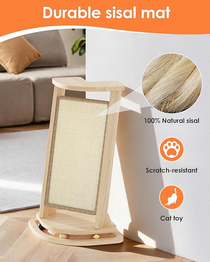 Corner Cat Scratcher with Track Balls, 23.2'' Vertical Sisal Scratcher for Furniture Sofa, Replaceable Sisal Scratch Pad for Wall Furniture Protector