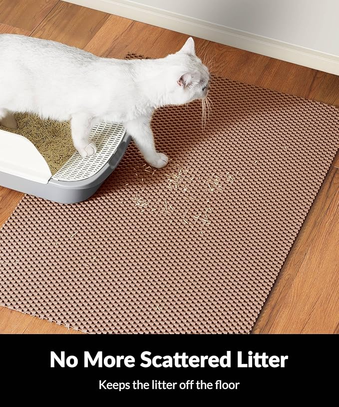 Cooyes Cat Litter Mat - Cut to Fit Any Place, 47"x35" Extra Large Litter Trapping Mat for Litter Box, Easy to Clean, Waterproof & Non-Slip Kitty Pad, Scatter Control to Protect The Floor (Khaki)