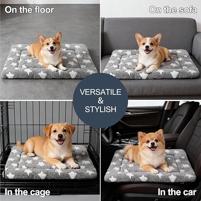 Dog Bed Mat - Comfortable Kennel Pad, Multi-Purpose Crate Bed for Dogs & Cats, Soft Support (Gray, S(24 * 18 * 1.5))