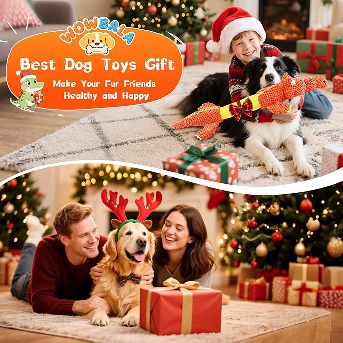 Interactive Tug of War Dog Toys for Small to Large Breeds - Squeaky Puppy Toys with Crinkle Paper, Stuffed Chew Toys to Keep Them Busy, Training Reward Gift for Dogs (Orange)