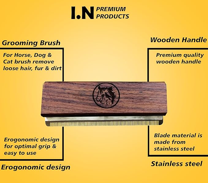Deshedding Grooming Brush for Dogs Cats & Horse Easy Ergonomic Wood Groomer Brush Professional Brush Grooming Tool Supplies, Remove painlessly 95 Percent of Lose Hair Fur & Dirt (5 inch)