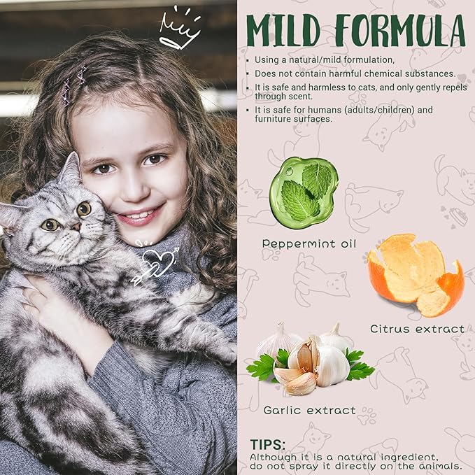 Cat Deterrent Spray (150ml/5.28oz), Natural Safe Cat Repellent Indoor and Outdoor, Protect Your Sofa, Carpet, Protect Your Sofa, Carpet, and Curtains from Your Beloved Cat's Accidents.