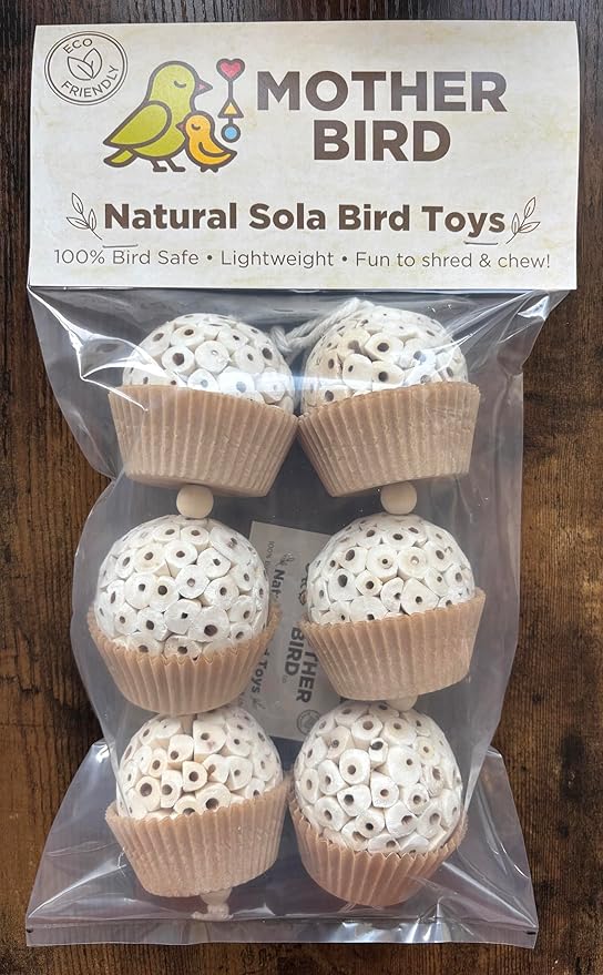 Shred and Destroy Bird Toy for Medium Birds - Conures, Cockatiels - Natural Sola Ball Hanging Chew Toy - 2 Pack - Boredom Buster Cage Toy