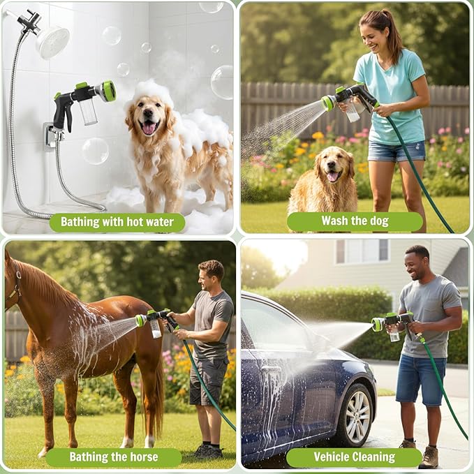 Dog Shower Attachment Water Hose Nozzle Sprayer Set with Metal 3-Way Shower Diverter & 6FT Shower Hose, 10 Spray Modes,with Soap Dispenser,Suitable for Indoor Outdoor Dog Washing