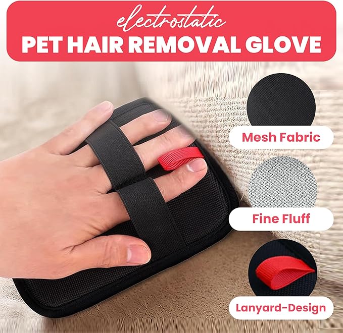 Electrostatic Pet Hair Removal Glove for Dogs and Cats 2 Pack Reusable Pet Hair Remover Tool for Bed Carpets Cloth Couch Car Seats Mitts with Strong Grip Magic Brush Pet Hair Fur Removal Gloves