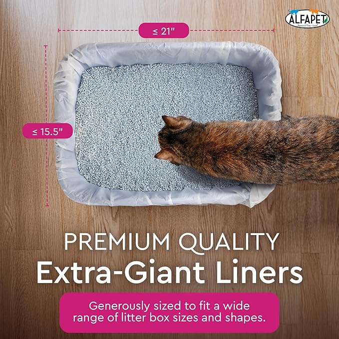 Alfapet Cat litter box liners, Elastic bags liners, 20 Count For Large, X-Large, Giant, Extra-Giant Size litterbox- With Sta-Put Technology for Firm, Easy Fit- Quick + Clever Waste Cleaners, Pack of 2