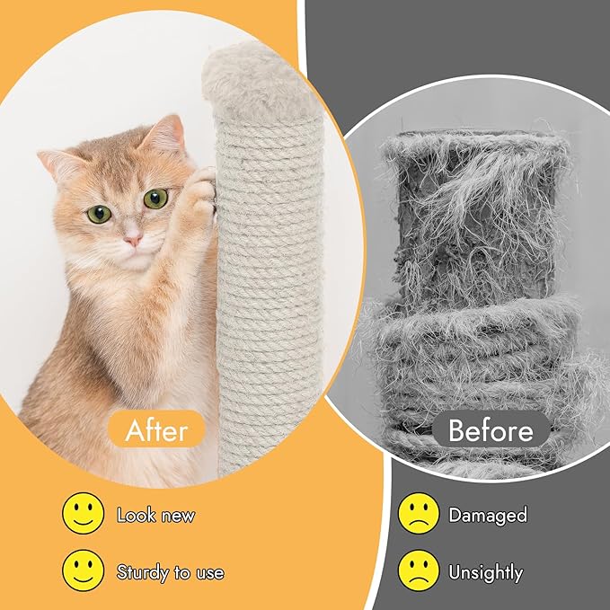 50 Feet Sisal Rope for Cat Scratching Post, 1/4 Inch White Cat Tree Rope, 1/4 Inch DIY Hemp Twine Rope for Repairing, Recovering Scratch Post Cats Tree Tower Replacement (White)