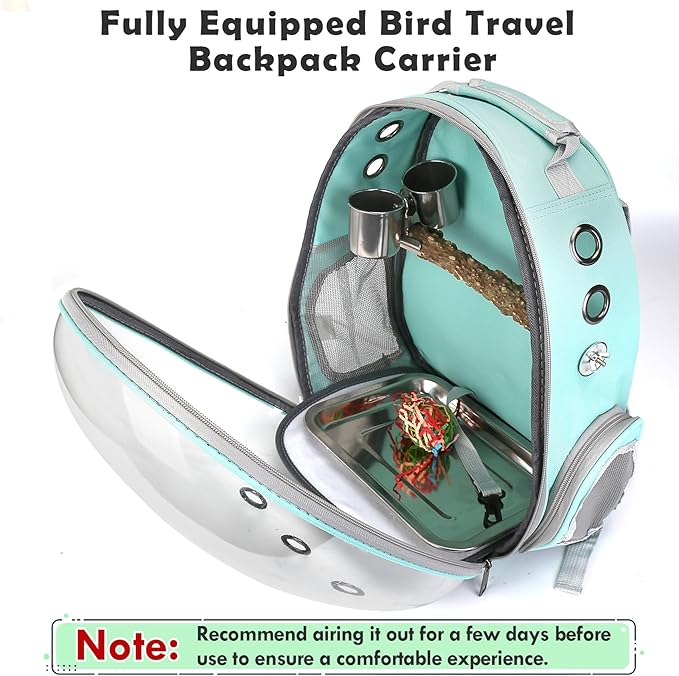 Bird Backpack, Bird Carrier Travel Cage with Perch, Portable Wildbird Carrier Bag, Parrot Parakeet Cockatiel Cage w/Toy Stainless Steel Food Bowl Tray for Conures Budgie Canary Lovebirds Small Animal