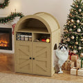 Arched Litter Box Enclosure, Cat Litter Box Furniture Hidden, Cat Washroom Bench Storage Cabinet with Double Doors and Open Shelf for Bedroom, Living Room