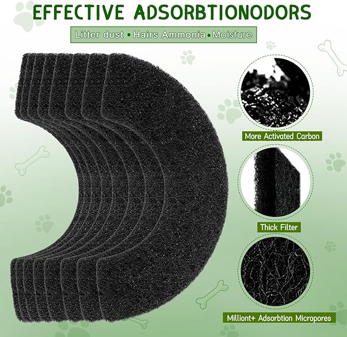 8 Pack 0.5 in Thickness Carbon Filters Compatible with Model 4, Cat Litter Box Filters Replacement to Absorb Odors Control Damp from Pets and Keep Home Fresh