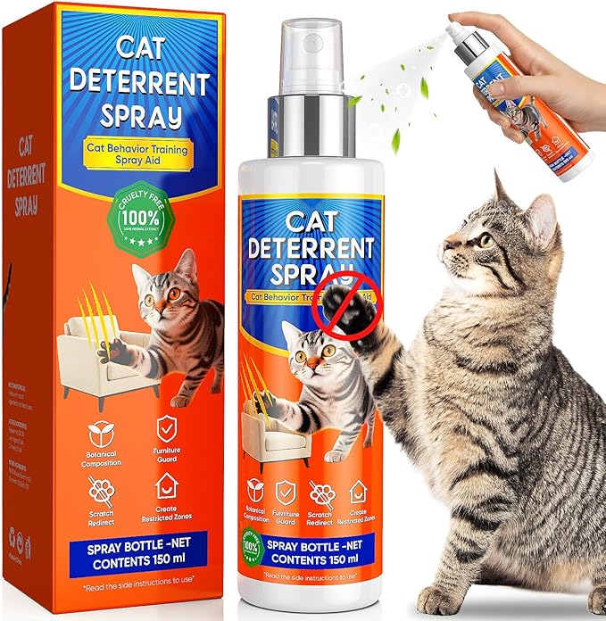 Cat Deterrent Spray - for Indoor and Outdoor, Cat Scratch Deterrent for Furniture Protection, Anti Marking Deterrent for Sofas & Carpet - with Natural Ingredients (5.07 Fl Oz)