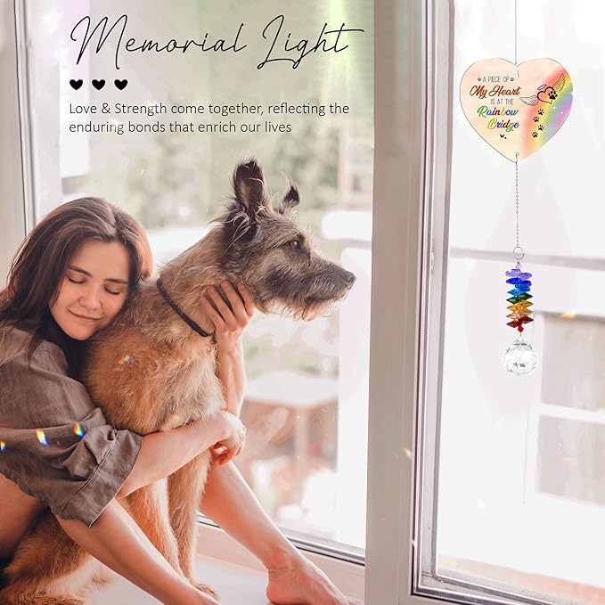 Pet Memorial Suncatcher - Dog Paw Suncatcher Rainbow Bridge Gift - Pet Loss Crystal Decor Sympathy Gift - Remembrance Keepsake - Mother's Day for Cat Dog Mom Dad Pet Lovers