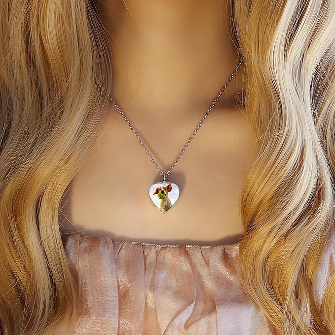 HJX Custom Dog Urn Necklaces for Ashes - Personalized Pet Cremation Jewelry for Ashes,Double-Sided Custom with Text Picture Memorial Gift for Pet Dogs Cats Ashes Necklace (Heart-1)