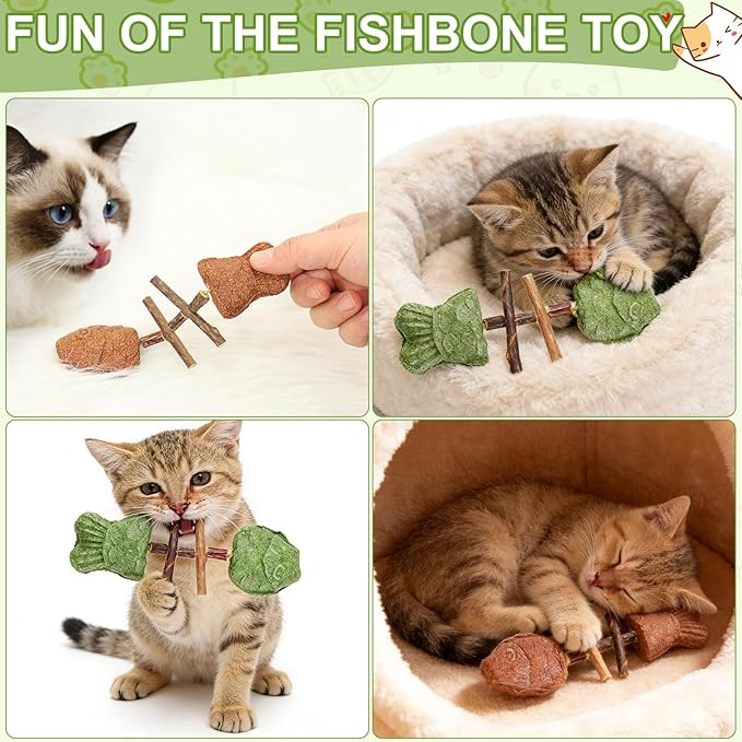3PCS Creative Fish Bone Cat Toy,Purrident - Fix Your Cat’s Dental Health,Fishbone Shape Cat Teething,Wooden Catnip Teeth Cleaning Stick,Natural Fishbone Cat Dental Toy,Durable Feline Tooth Care Tool