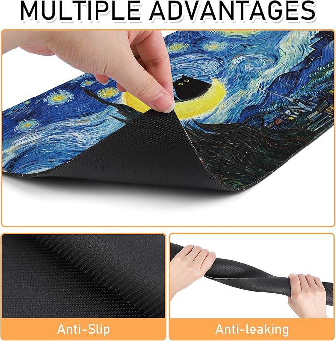 Dog Food Feeding Mat - Absorbent Diatomite Pet Dog Cat Bowl Mats for Food and Water, Anti Slip Dog Bowl Placemat for Floors, Quick Dry Pet Dish Matts Supplies, Black Cat Style, 17 * 30in