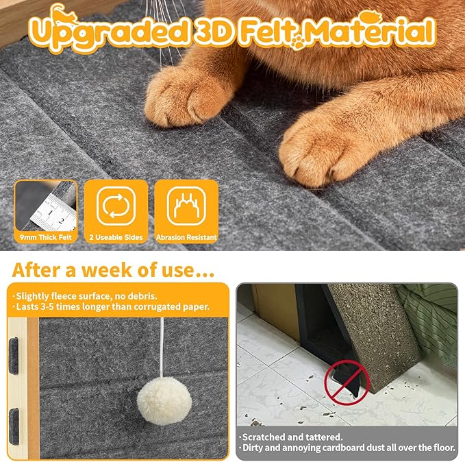 Cat Scratcher with Ball Toy Foldable Cat Scratch Pad Felt Triangle Scratchers for Indoor Cats Large Cat Scratching Board Mat Cats Scratch Furniture Protector Kitten Toys Grey