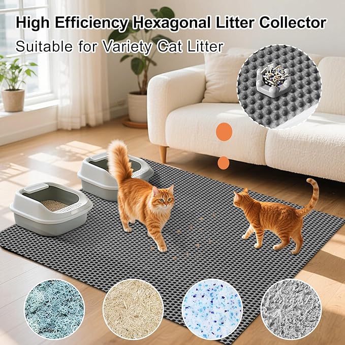 XL Extra Large Cat Litter Box Trapping Mat Honeycomb Tracking Catcher for Indoor Floor, Washable Waterproof Kitty Litter Tray Pads, Keep Your Home Easy Clean, Non Slip and Deodorizing 36x30 Inch