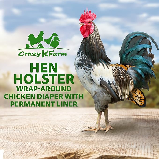 Hen Holster Premium Starter Kit - Bird Diaper, Wrap Around for Hens, Roosters, Ducks - Leak-Proof, Comfortable Bird Harness with Sewn-in Liner, Secure Hook & Loop Closure - Large, Tiger