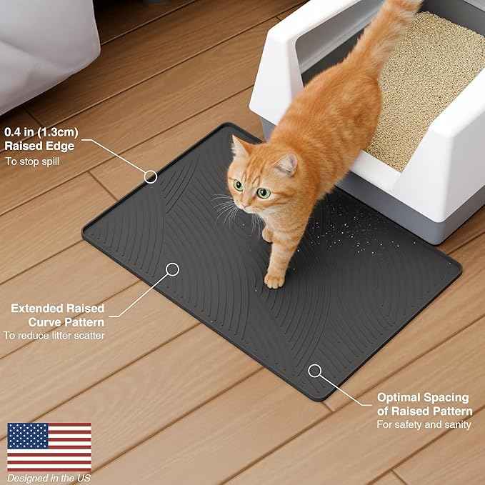 Cat Litter Box Mat - SM Small Medium Size 24 x 17 in, Water Proof, Kitty Litter Trapping Mat, Easy to Clean, Scatter Control, Odorless, Pet Supplies for Indoor Cats, Dark Gray