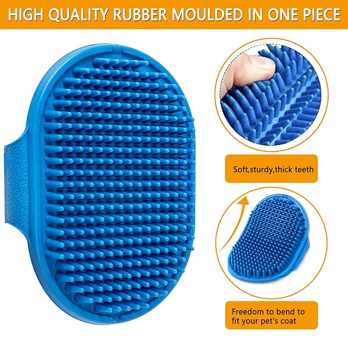 Dog Grooming Brush, CWXZSTM Pet Shampoo Bath Brush Soothing Massage Rubber Comb with Adjustable Ring Handle for Long Short Haired Dogs and Cats 2pcs
