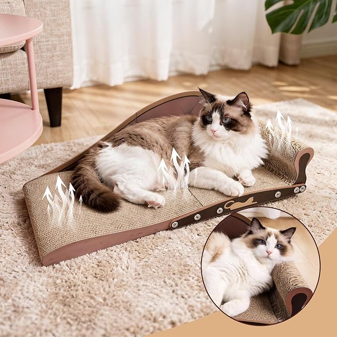 Extra Large Cat Couch Scratcher, 26" Cat Sofa Lounge Bed, Durable Cardboard Scratching Board for Indoor Cats, XL Lounger and Scratch Bed Furniture Protector