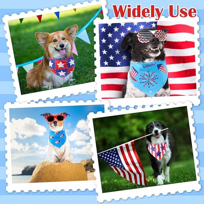 Sanwuta 120 Pcs Dog Patriotic Bandana Bulks 4th of July Bandanas Independence Day Pet Scarf Soft Triangle Scarfs for Small and Medium Pets, 30 Styles