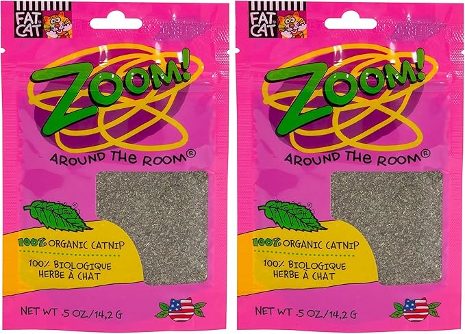 Petmate Organic Catnip - Hoots Zoom Around the Room Catnip - Grown & Harvested in USA 0.5oz Pouch,(Pack of 2)