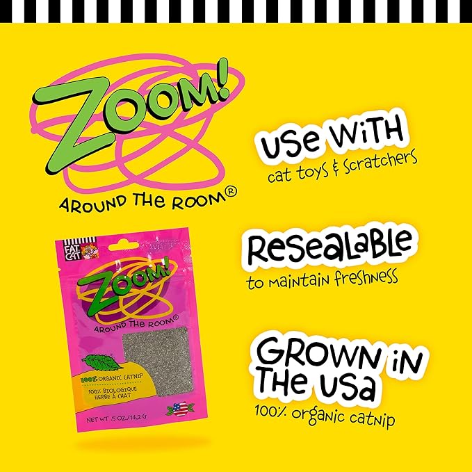 Petmate Organic Catnip - Hoots Zoom Around the Room Catnip - Grown & Harvested in USA 0.5oz Pouch,(Pack of 2)
