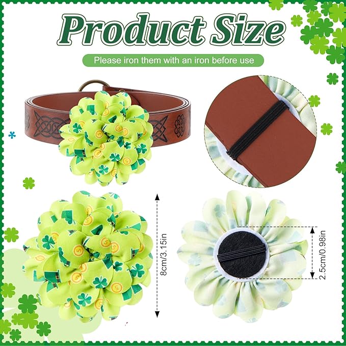 50 Pieces St Patricks Day Dog Collar Flowers Bulk Green Shamrocks Leprechauns Dog Charms Grooming Accessories Bowtie Flower for Puppy Cat Collar Attachment Embellishment Irish Party Costume