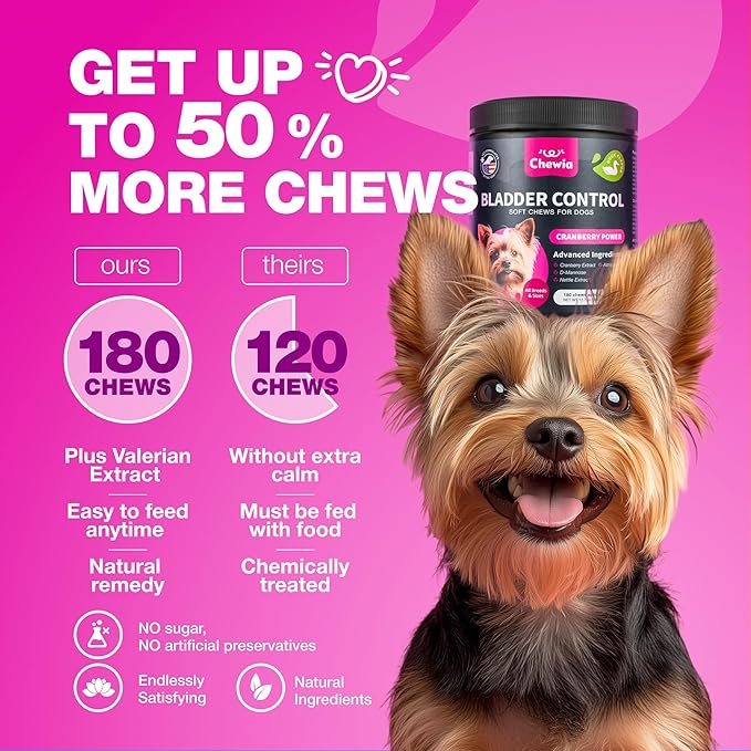 Dog UTI Treatment - Dog Cranberry Supplement for Bladder & Kidney Health, Urinary Tract, Incontinence Support - Cranberry Supplement for Dog Incontinence - Bladder Control Cranberry Chews